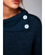 Ribbed Button Detail Royal Blue Tunic T Shirt