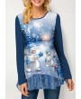 Christmas Snowman Print Layered Hem Long Sleeve T Shirt