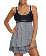 Contrast Piping Scoop Back Layered Swimdress and Shorts