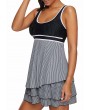 Contrast Piping Scoop Back Layered Swimdress and Shorts