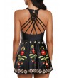 Printed Strappy Back Black Swimdress and Shorts