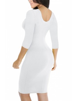 Sexy Plain 3/4 Sleeve Bodycon Dress White