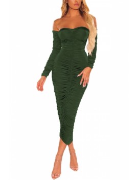 Solid Bodycon Dress Ruched Olive