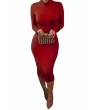 Turtleneck Bodycon Dress Long Sleeve Red
