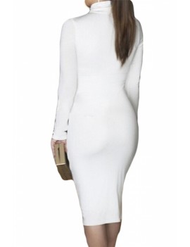 Long Sleeve Bodycon Dress Turtleneck White