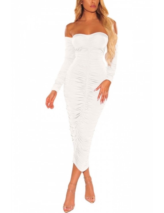 Sexy Ruched Club Dress Backless White
