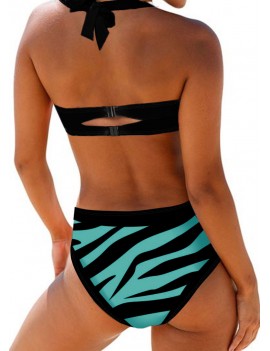 Halter Neck Bowknot Detail Leopard Print Bikini Set