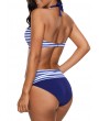 Twist Front Striped Halter Blue Bikini Set