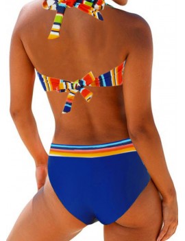 Multicolor Striped Tie Back Bikini Set