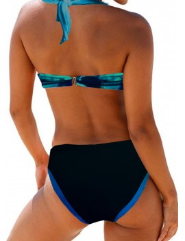Halter Neck Tie Dye Bowknot Detail Bikini Set