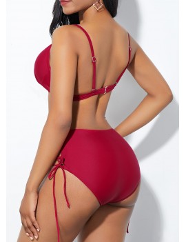 Lace Up Side Spaghetti Strap Wine Red Bikini Set