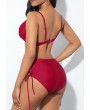 Lace Up Side Spaghetti Strap Wine Red Bikini Set