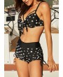 Criss Strap Polka Dot Print Drawstring Side Bikini Set
