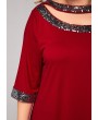 Sequin Detail Wine Red Plus Size T Shirt