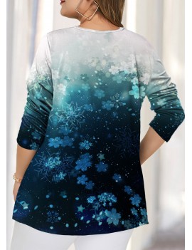 Plus Size Christmas Snowflake Print Gradient T Shirt