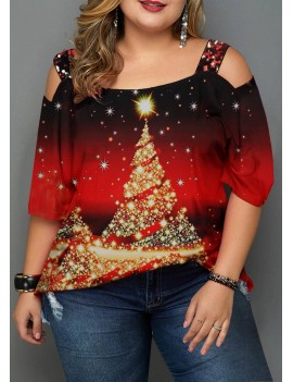 Plus Size Christmas Tree Print T Shirt
