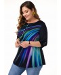 Plus Size Button Embellished Printed T Shirt