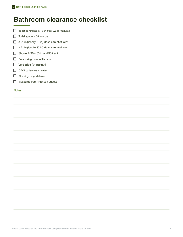Preview of Printable Bathroom Clearance Checklist